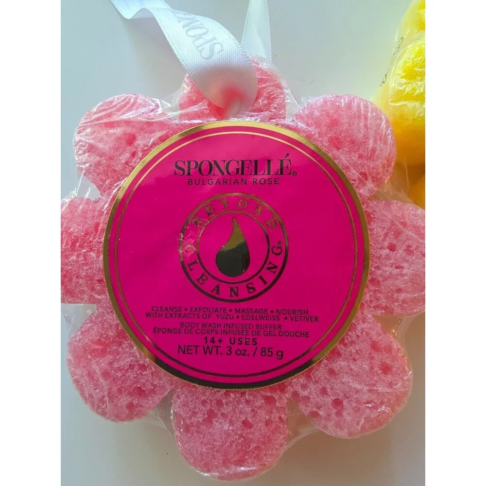 Lot of 2 Flower Spongelle Body Wash Infused Buffers Sponges Loofah Papaya Rose